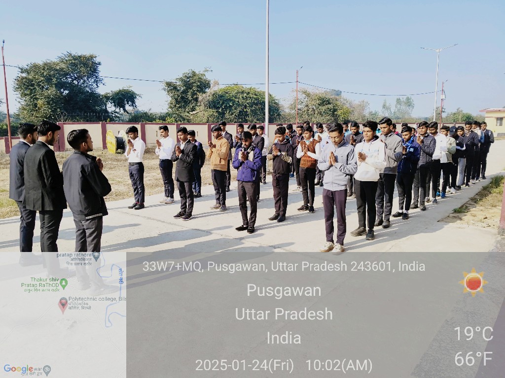 Students and faculty participating in morning assembly and prayer outdoors, January 24, 2025